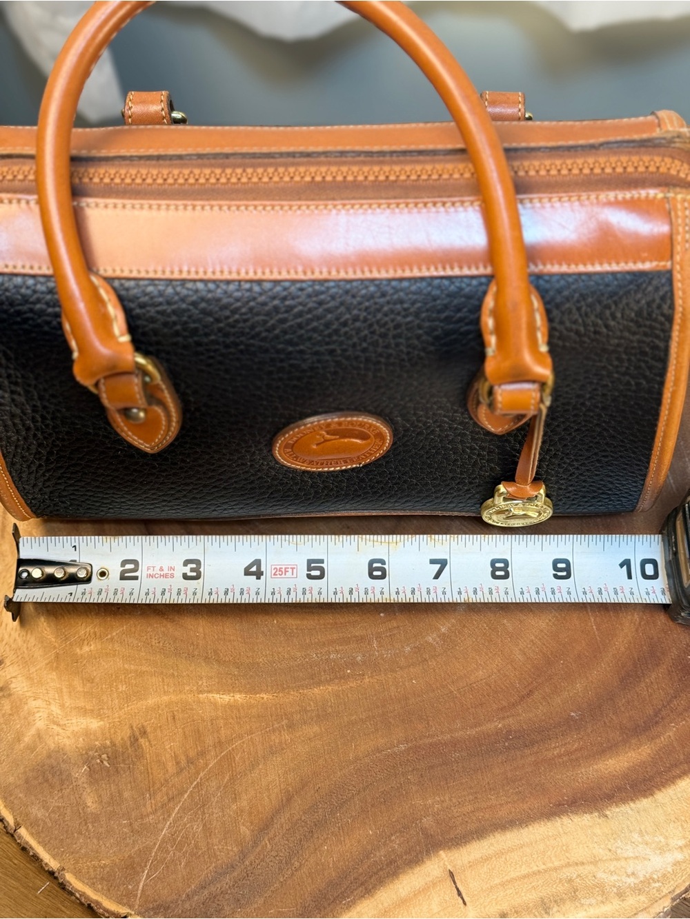Dooney & Bourke Vintage AWL Satchel Black Leather British Tan Trim EUC - Picture 14 of 14